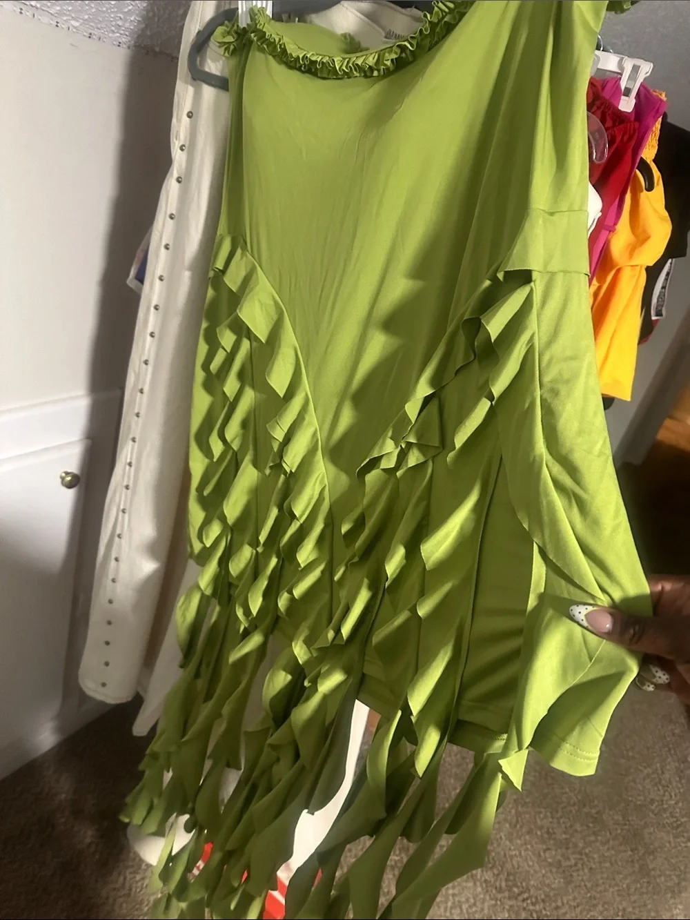 Women's Lime Green Ruffled Sleevelessdress - Brand Unspecified cut small
